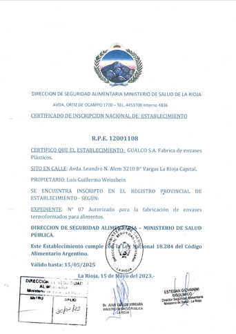Certificado de Inscripción Nacional RPE