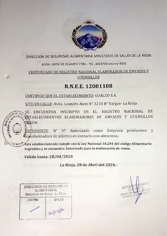 Certificado de Inscripción Nacional RNEE